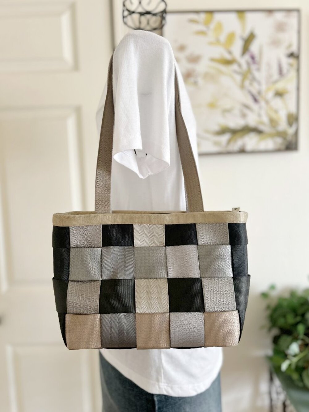 Harveys Black, Gray & Tan Woven Checker Tote